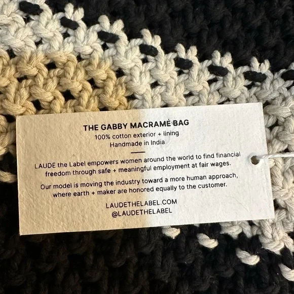 New Curateur Laude The Label GABBY Black and White Small Macrame Bag NWT - Picture 6 of 8